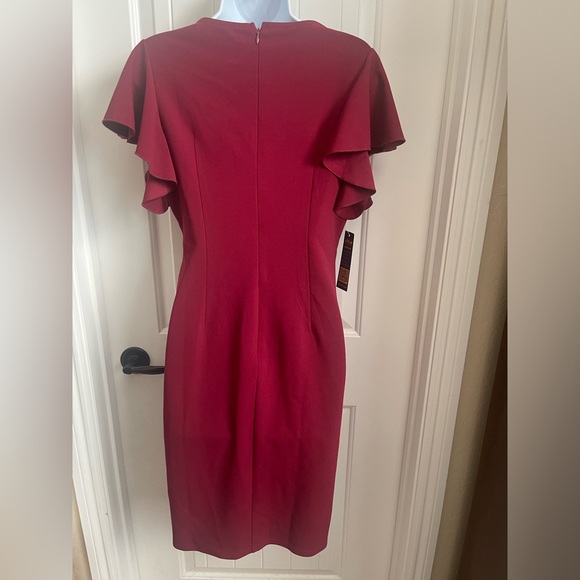 NWT IHOT Women's V Neck Flutter Sleeve Sheath Wrap Ruched Dress in Wine, Medium - Picture 8 of 13